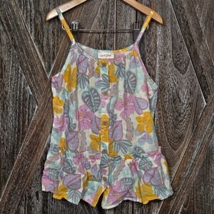 Cat & Jack Girls Floral Peplum Tank Top Yellow Pink Blue Size M 7/8